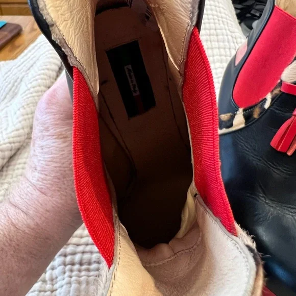 LEATHER LG BETTIE  SZ 37/6.5 USA Leopard Print Ankle Boots-made in ITALY - Picture 4 of 10